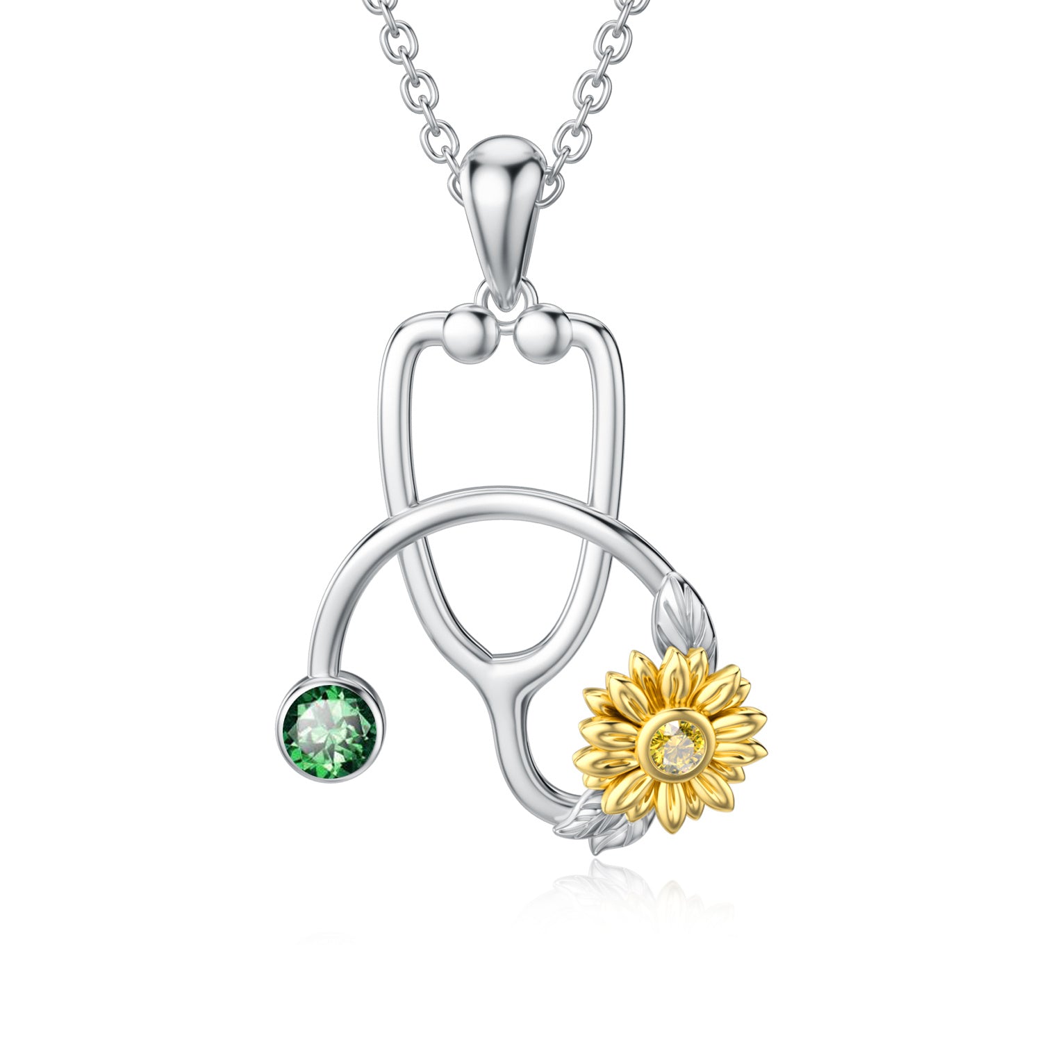 925 Sterling Silver Sunflower Stethoscope Pendant Necklace