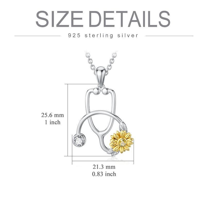 925 Sterling Silver Sunflower Stethoscope Pendant Necklace