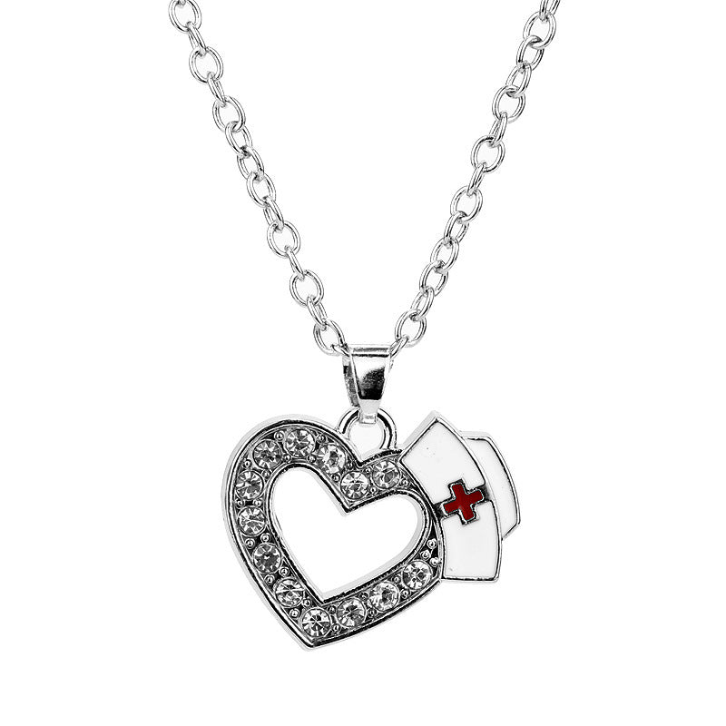 Heart Nurse Hat Pendant Necklace
