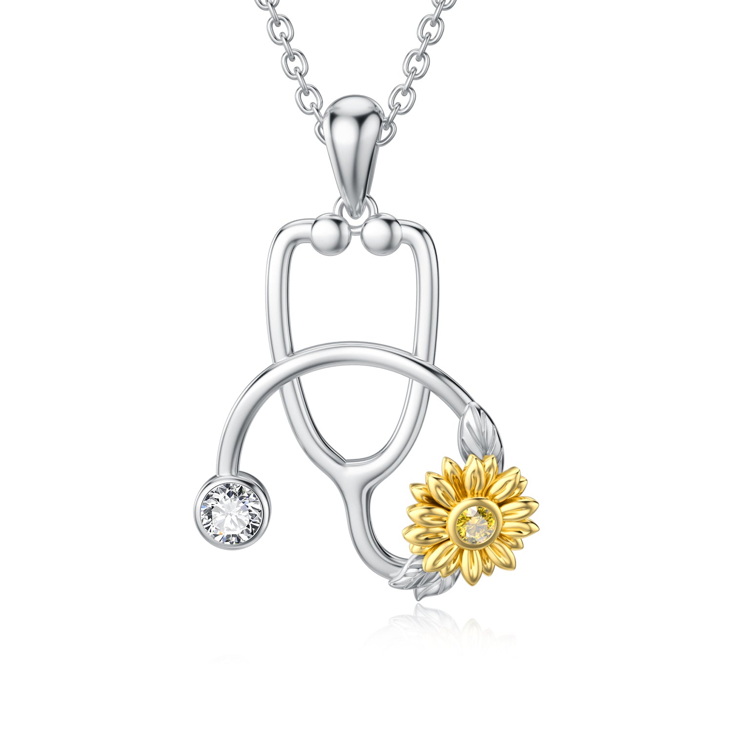 925 Sterling Silver Sunflower Stethoscope Pendant Necklace