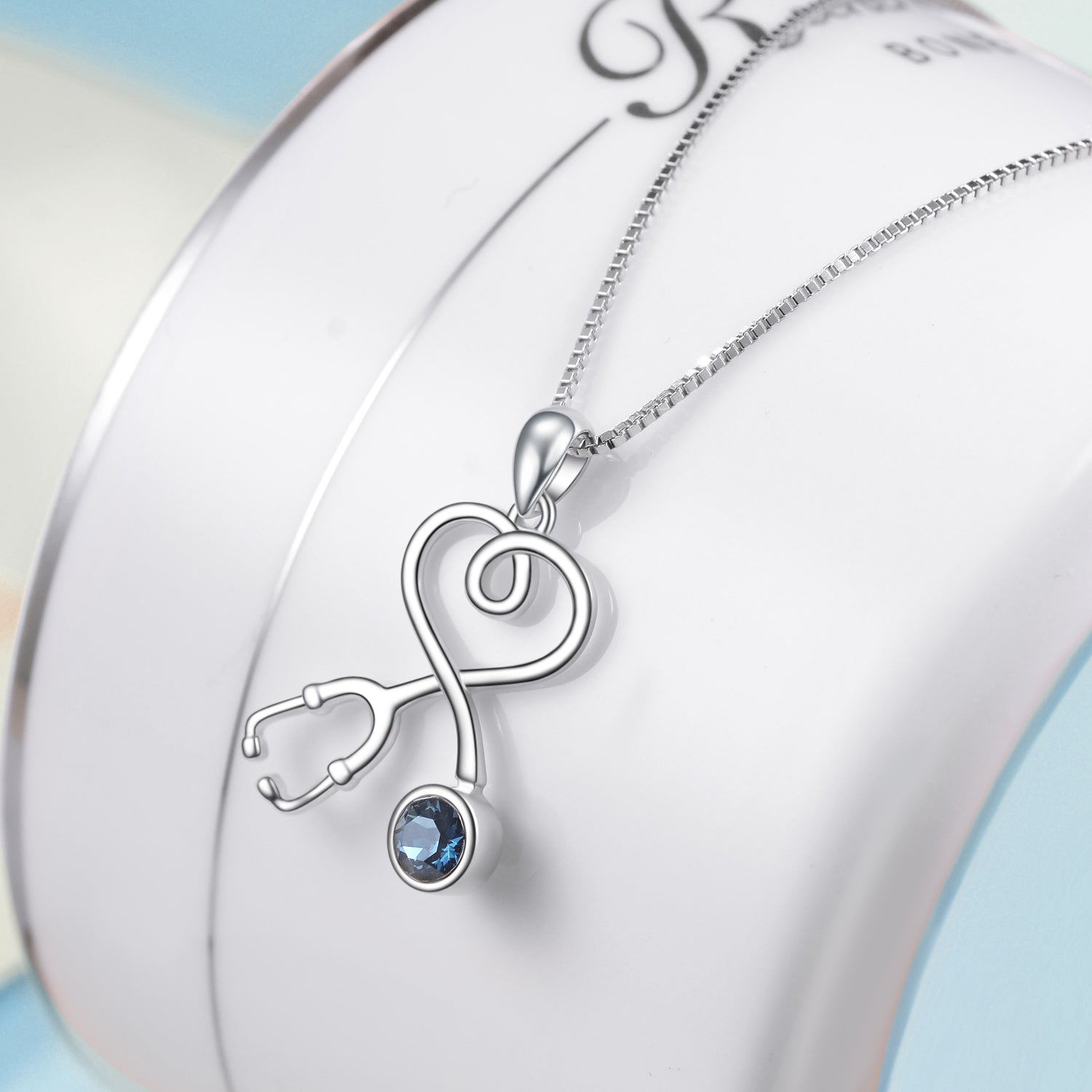 Stethoscope Necklace 925 Sterling Silver with Charm Pendant