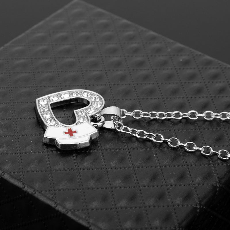Heart Nurse Hat Pendant Necklace