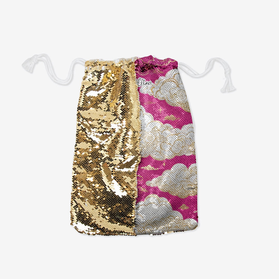 Head in the Clouds - Sequin Reversible Pull String Bag