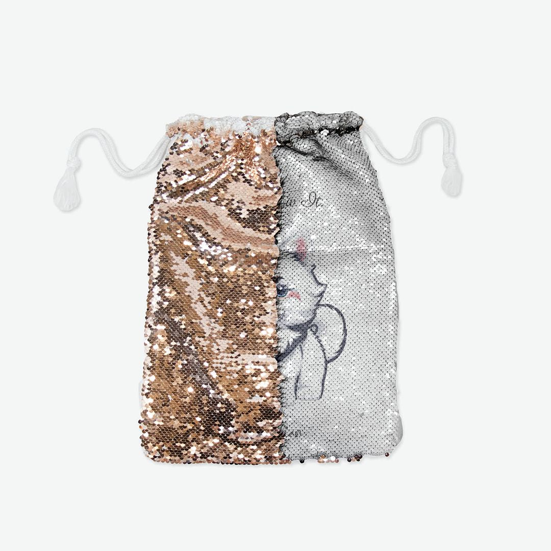 Fluffy Pup - Sequin Reversible Pull String Bag