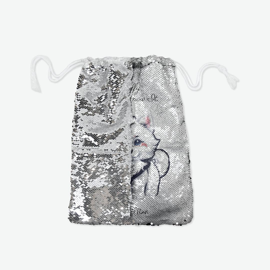 Fluffy Pup - Sequin Reversible Pull String Bag