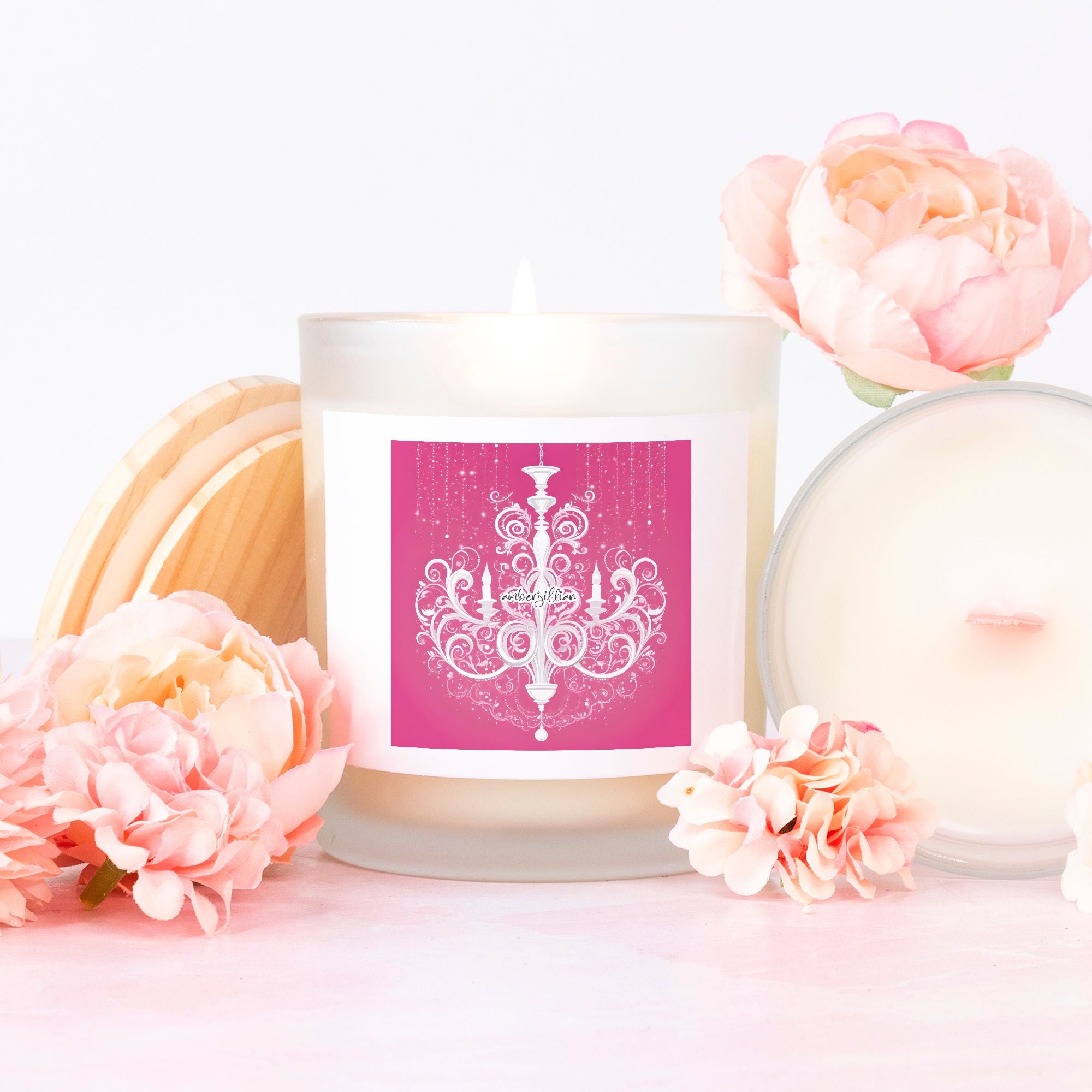Chandelier - Candle Frosted (Pink Wick) Glass