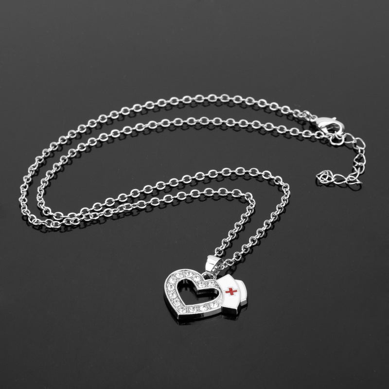 Heart Nurse Hat Pendant Necklace