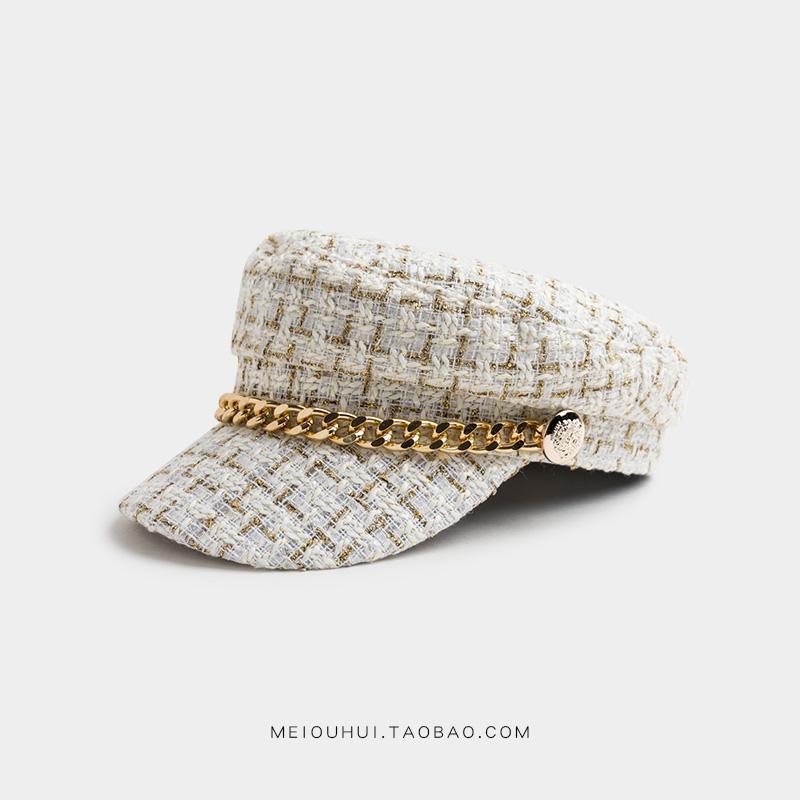 Lattice Chain Curved Eaves Beret Hat
