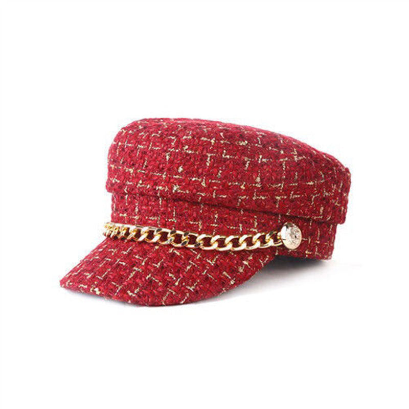 Lattice Chain Curved Eaves Beret Hat