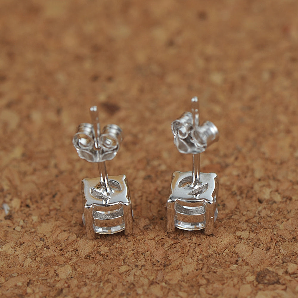 White CZ 925 Sterling Silver Studs Earrings Women/Men (5mm)