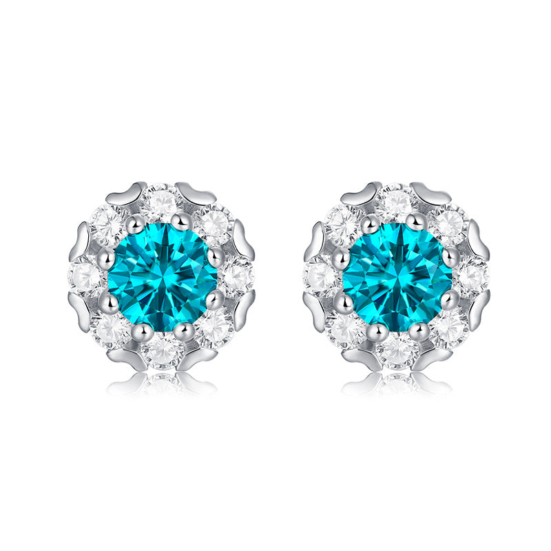 Blue Moissanite CZ Snowflake 925 Sterling Silver Stud Earrings