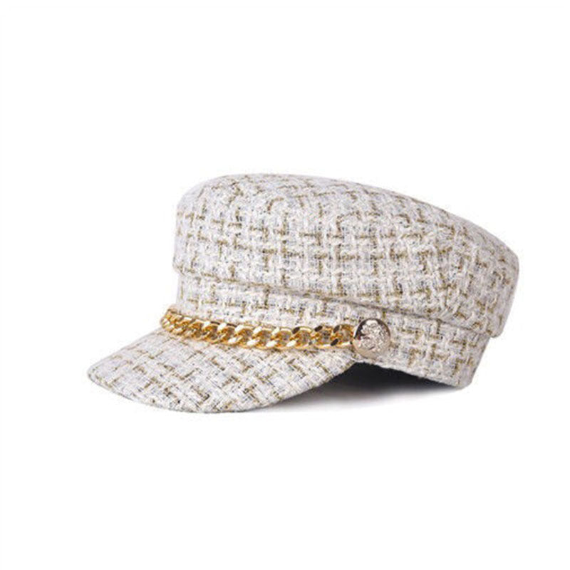 Lattice Chain Curved Eaves Beret Hat