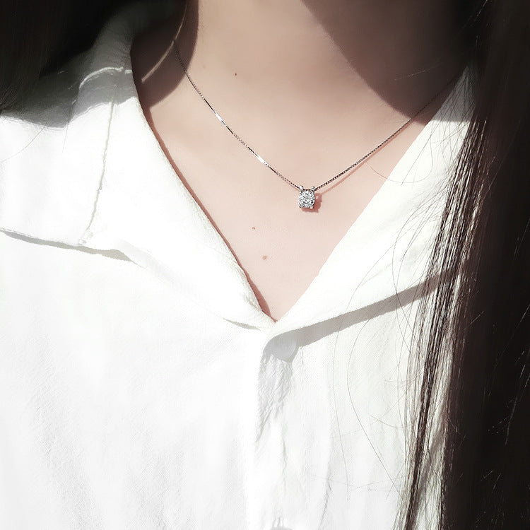 Four Claw Round CZ 925 Sterling Silver Necklace
