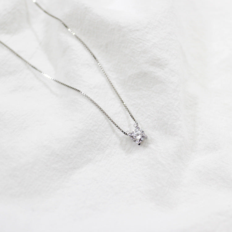 Four Claw Round CZ 925 Sterling Silver Necklace