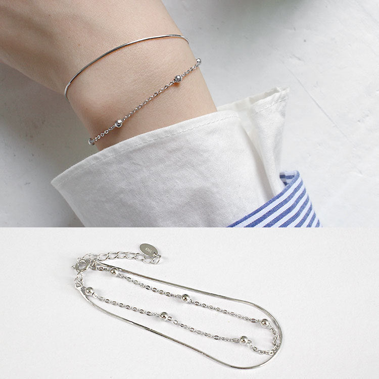 Double Layer Beads 925 Sterling Silver Bracelet