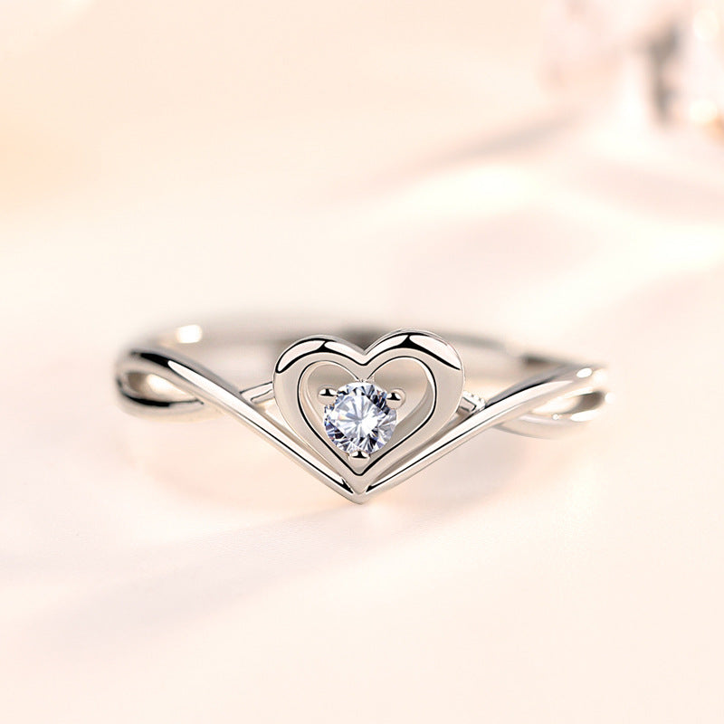 CZ Heart Love Twisted 925 Sterling Silver Ring