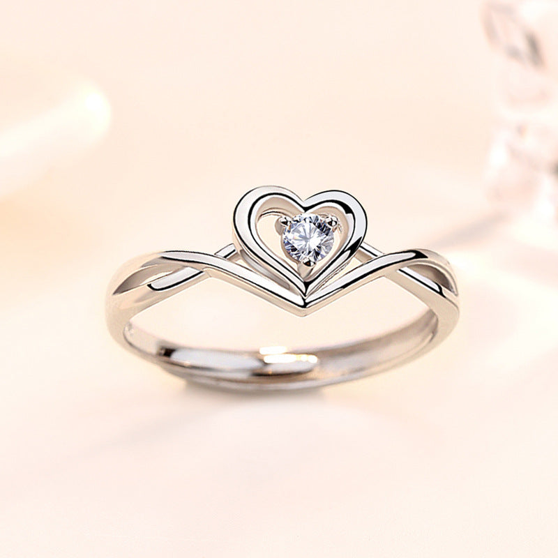 CZ Heart Love Twisted 925 Sterling Silver Ring