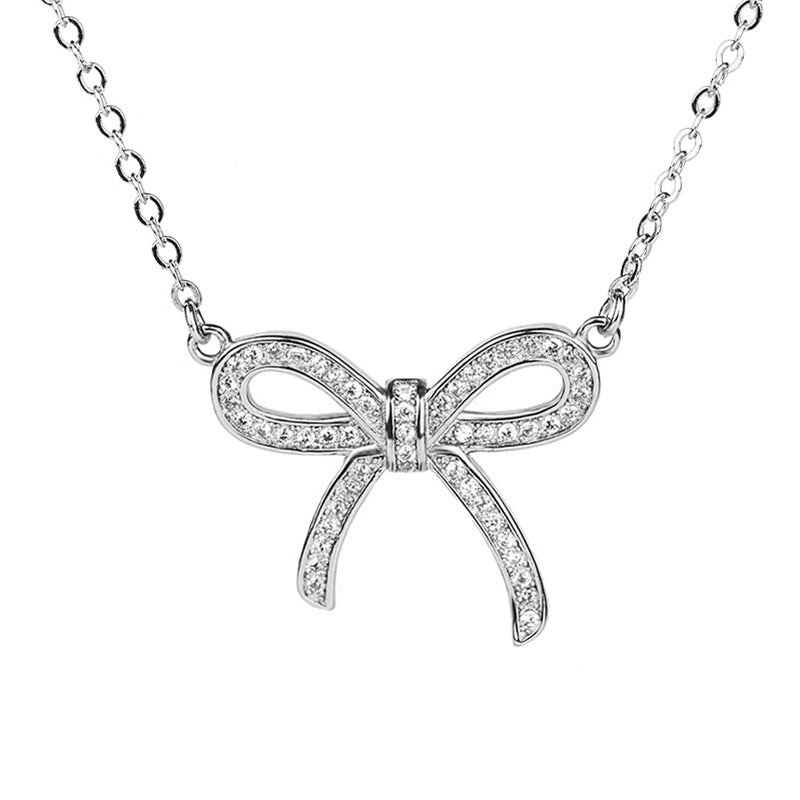 CZ Bow-Knot 925 Sterling Silver Necklace