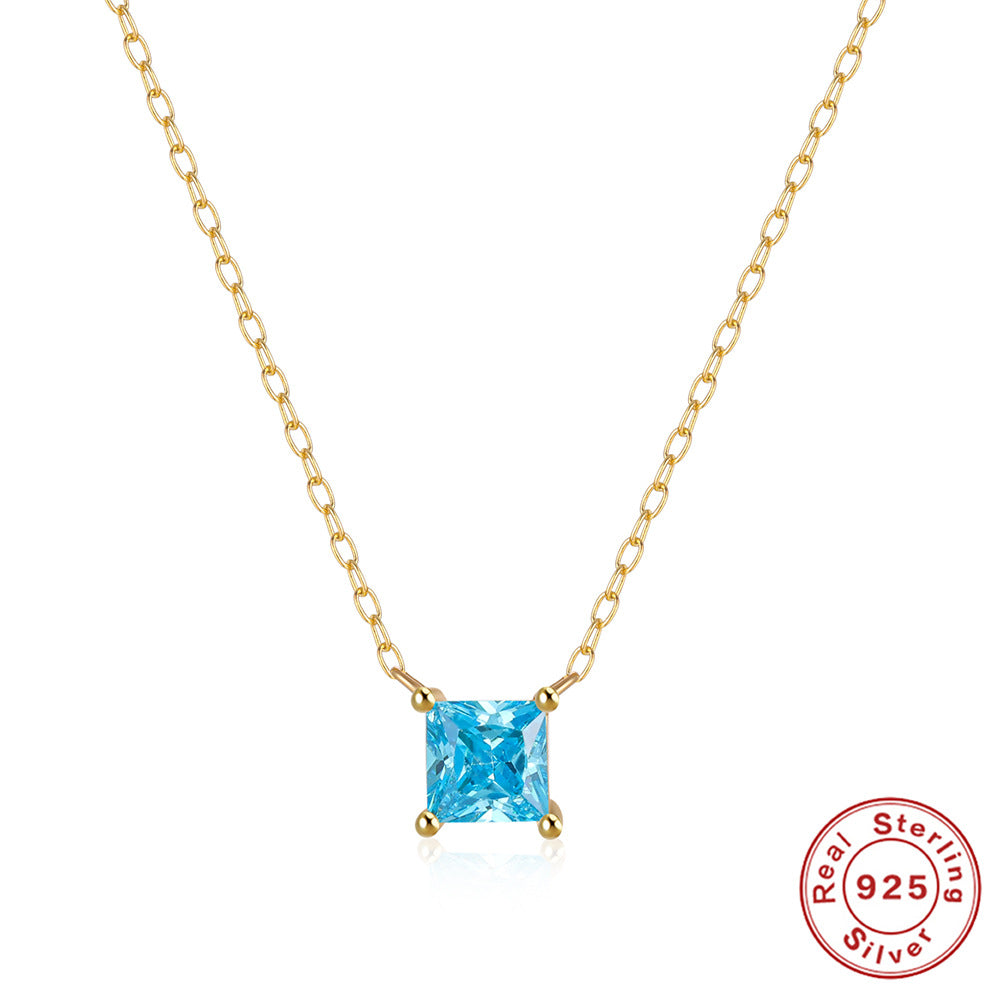 Square Silver Inlay Zircon Necklace
