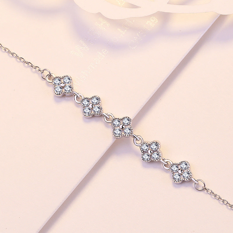 Five Lucky Four Leaves Clover 925 Sterling Silver Bracelet