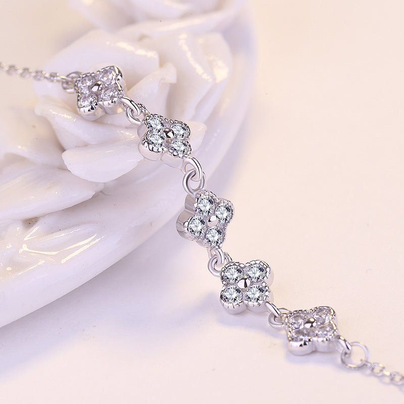 Five Lucky Four Leaves Clover 925 Sterling Silver Bracelet