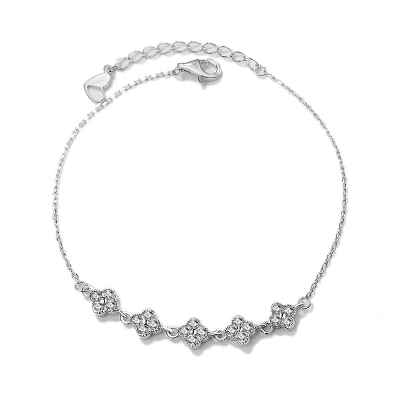 Five Lucky Four Leaves Clover 925 Sterling Silver Bracelet