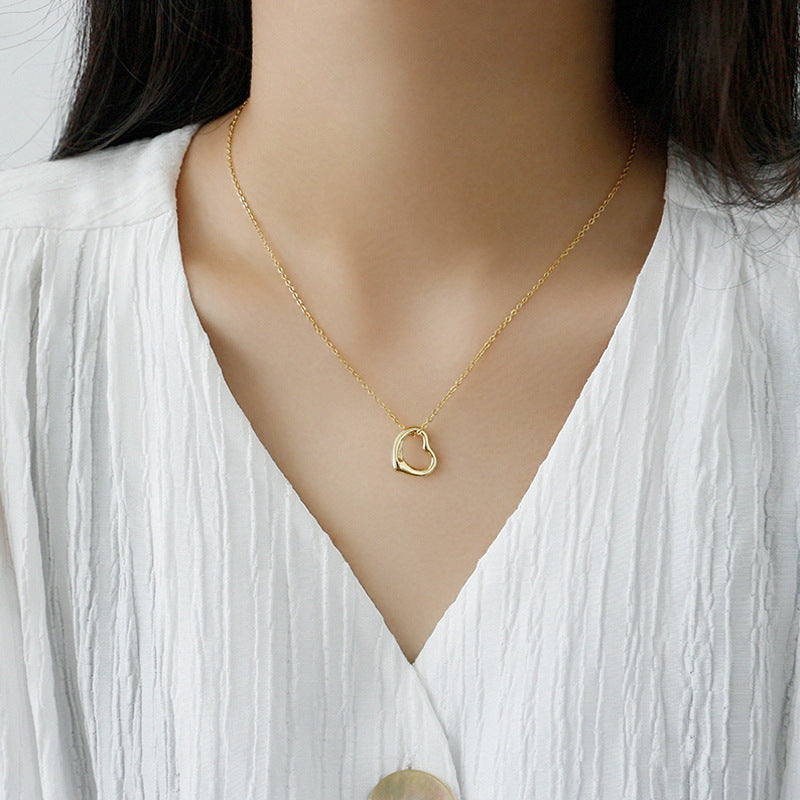 Simple Hollow Heart 925 Sterling Silver Necklace