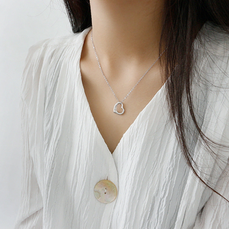 Simple Hollow Heart 925 Sterling Silver Necklace