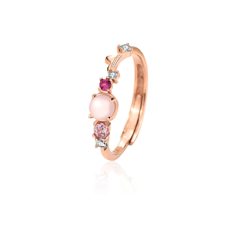 Round Created Opal CZ 925 Sterling Silver Adjustable Ring
