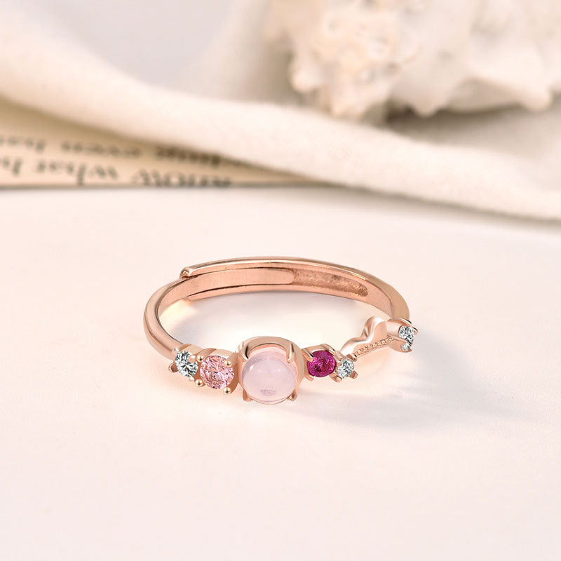 Round Created Opal CZ 925 Sterling Silver Adjustable Ring