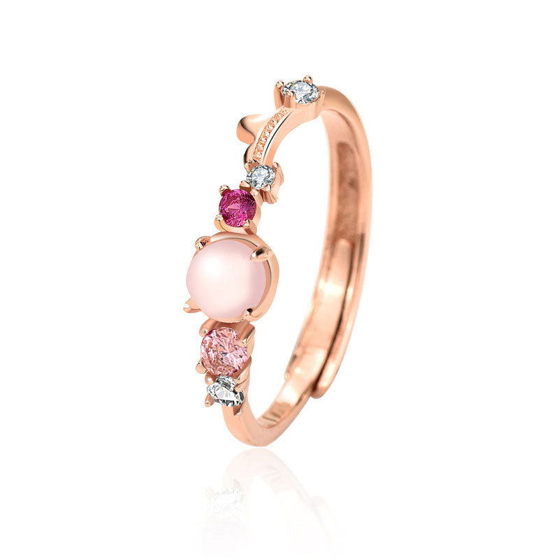 Round Created Opal CZ 925 Sterling Silver Adjustable Ring