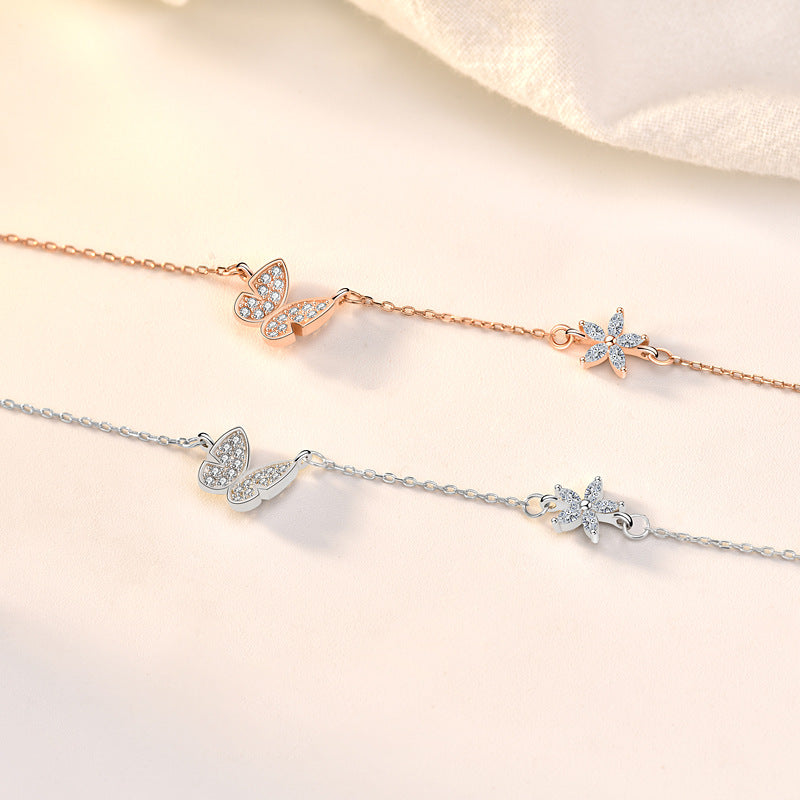CZ Butterfly Flower 925 Sterling Silver Necklace