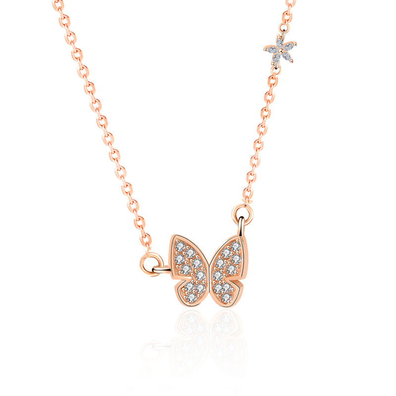 CZ Butterfly Flower 925 Sterling Silver Necklace