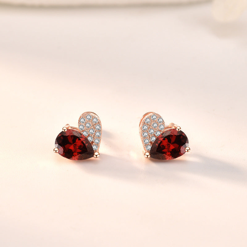 Sweet Asymmetry CZ Heart 925 Sterling Silver Stud Earrings
