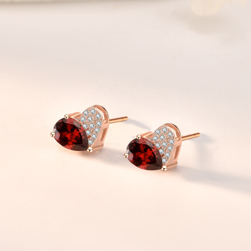 Sweet Asymmetry CZ Heart 925 Sterling Silver Stud Earrings