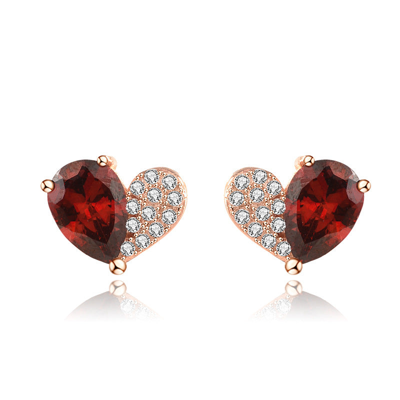 Sweet Asymmetry CZ Heart 925 Sterling Silver Stud Earrings
