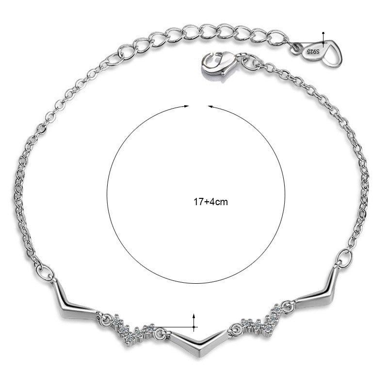 CZ "V" Shape Wave 925 Sterling Silver Bracelet