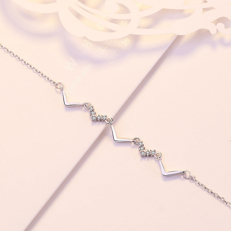 CZ "V" Shape Wave 925 Sterling Silver Bracelet