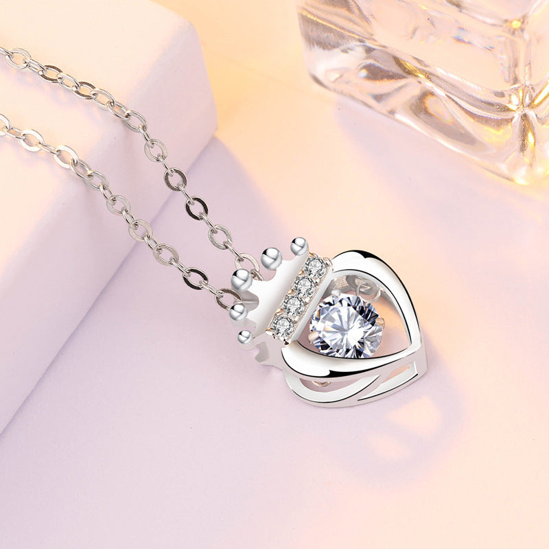 Dancing CZ Heart Crown 925 Sterling Silver Pendnat