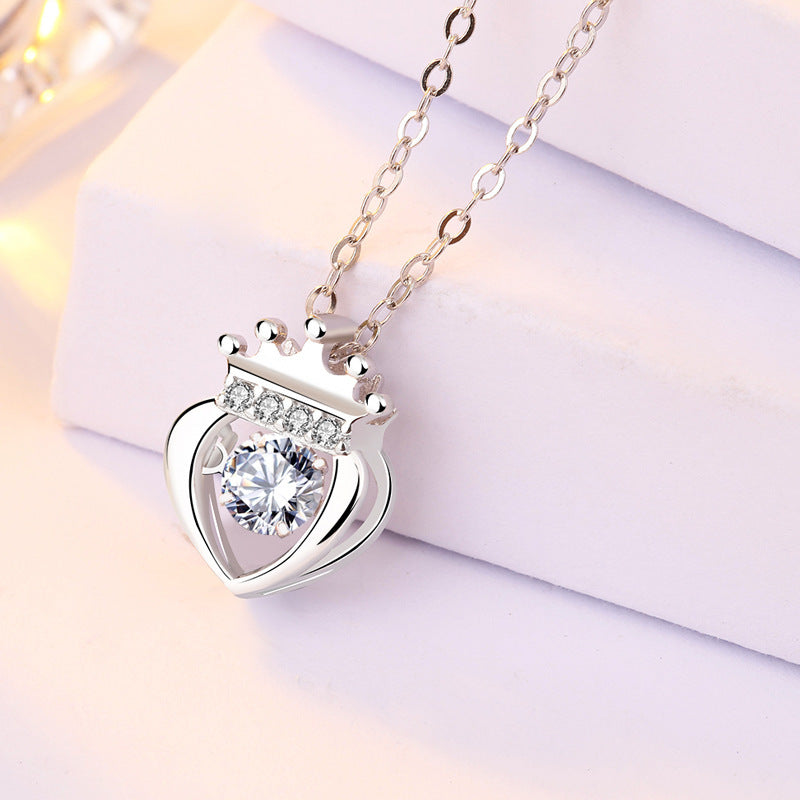 Dancing CZ Heart Crown 925 Sterling Silver Pendnat