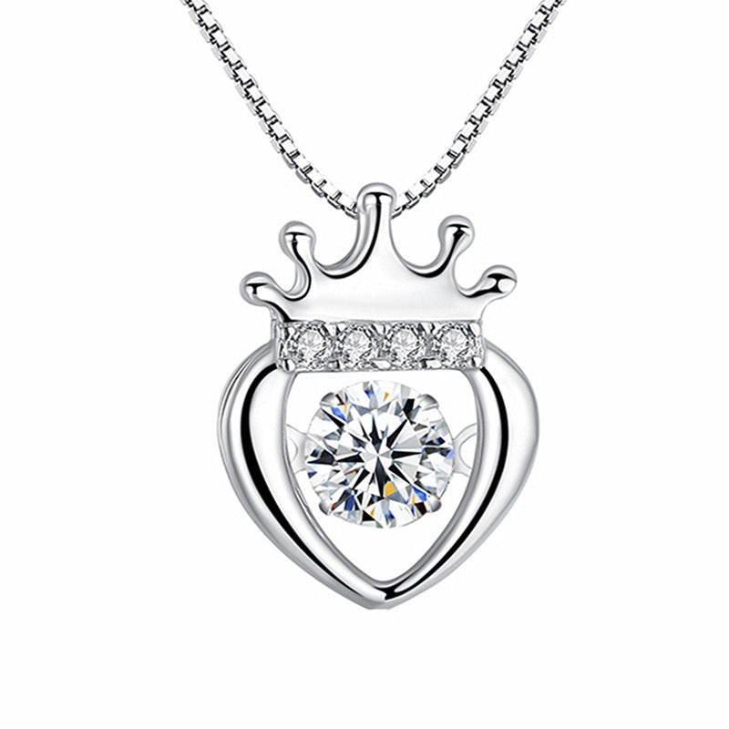 Dancing CZ Heart Crown 925 Sterling Silver Pendnat