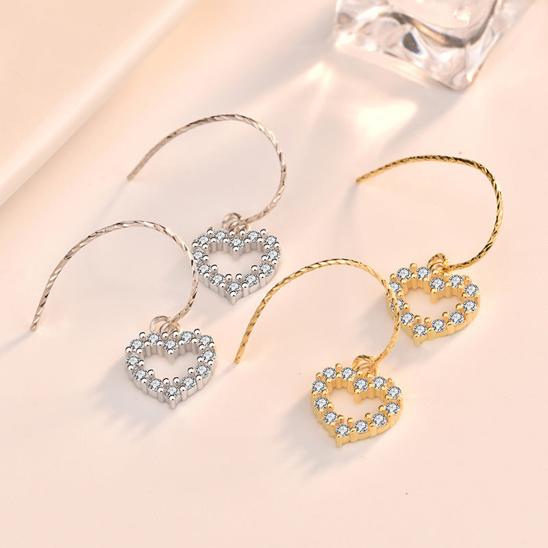 CZ Heart 925 Sterling Silver Dangling Earrings