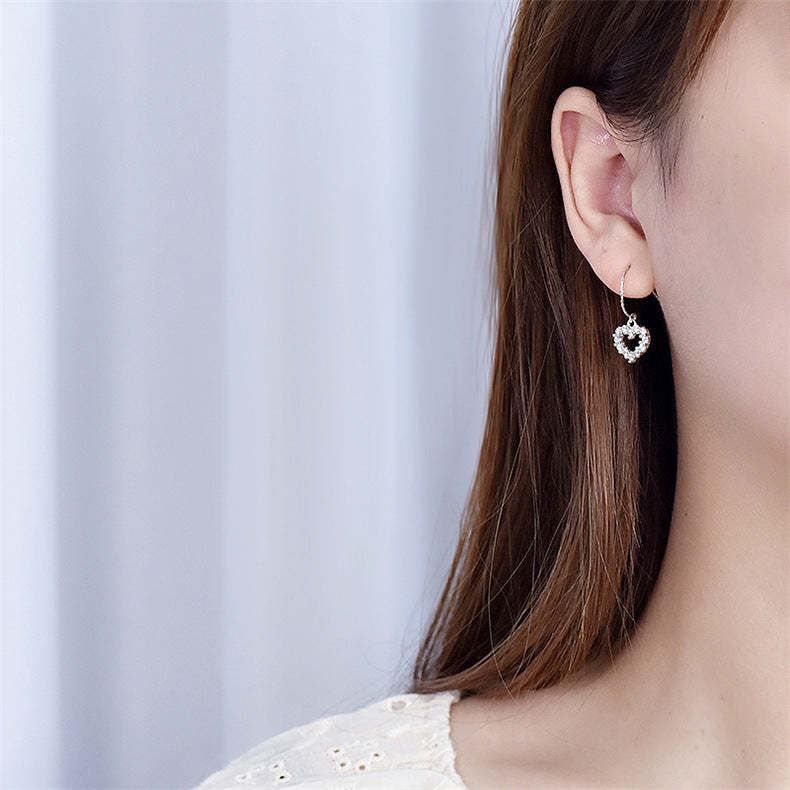 CZ Heart 925 Sterling Silver Dangling Earrings