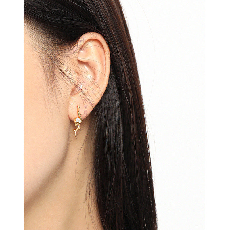 CZ Rose Flower 925 Sterling Silver Stud Earrings