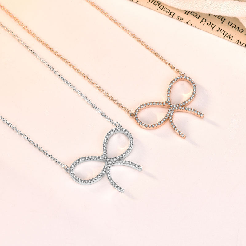 CZ Hollow Bowknot 925 Sterling Silver Necklace