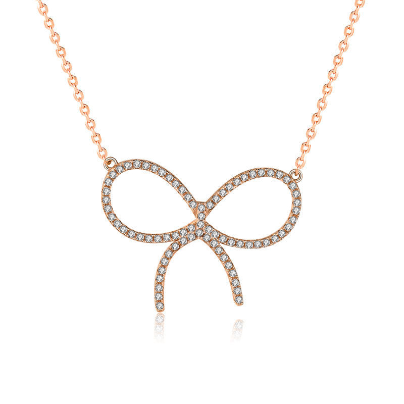 CZ Hollow Bowknot 925 Sterling Silver Necklace