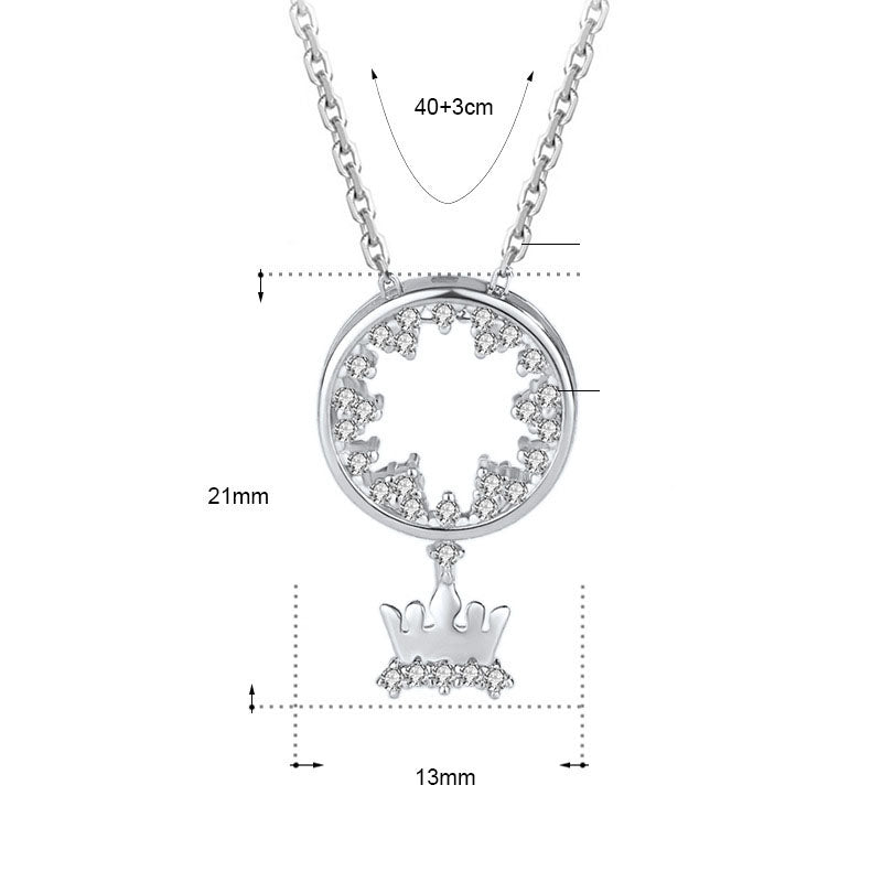 CZ Circle Crown 925 Sterling Silver Necklace