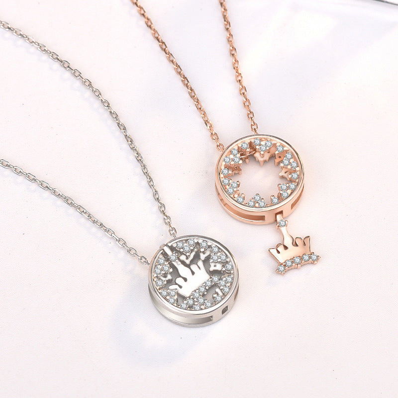 CZ Circle Crown 925 Sterling Silver Necklace