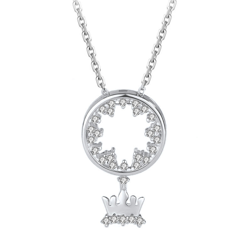 CZ Circle Crown 925 Sterling Silver Necklace