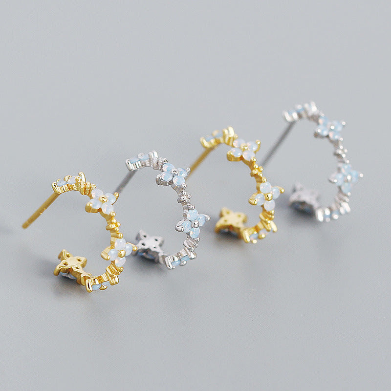 CZ Four Leaf Clover 925 Sterling Silver Hoop Earrings